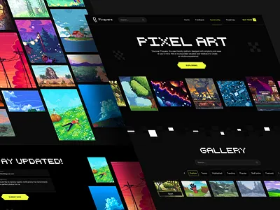 Pixquare - Pixel Art Community art art galery art station creative concept dark theme digital art galery homepage interface minimal modern art modern design neon pixel art simple ui uiux web website website design