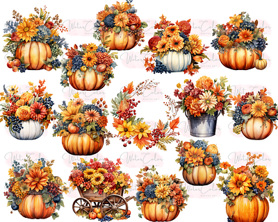 Floral Pumpkin Collection of Cliparts 3d branding clipart graphic design logo
