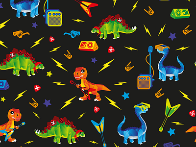 Dino Rock and Roll Rawwwr cute design digital illustration dinosaurs illustration kids pattern repeat pattern seamless textile design