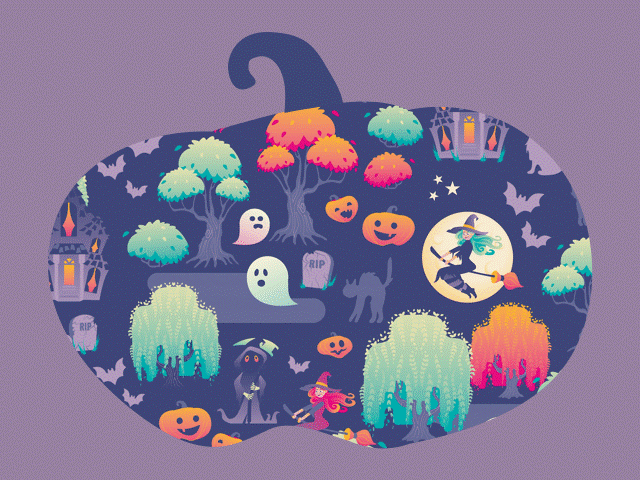 Repeat Pattern Collection of a Cute and Spooky Halloween Forest design digital illustration forest halloween illustration pattern purple repeat pattern seamless design spooky witches