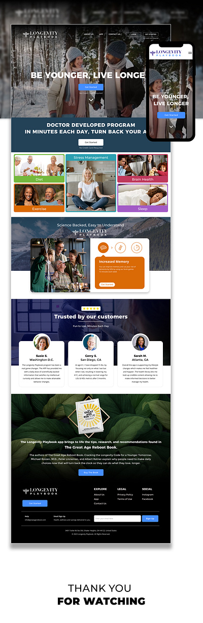 LONGEVITY PLAYBOOK Website and App design app branding landing page logo ui website