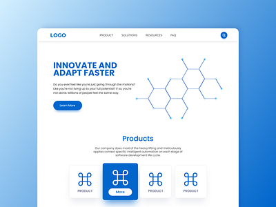 Tech Site Home Page Design blue branding homepage illustration landing page minimal products technology theme typography ui ux