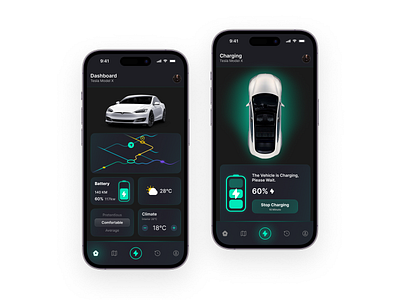 Electric Car - Mobile App car dashboard electric car management mobile ui