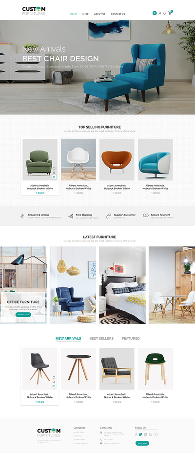 Custom Furnitures Landing Page chair design furniture furniture website graphic design landing page layout ui design