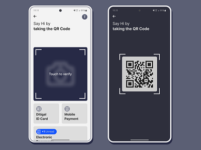 Verifying me by QR Code camera identification mobile personal id qr ui ux verifying
