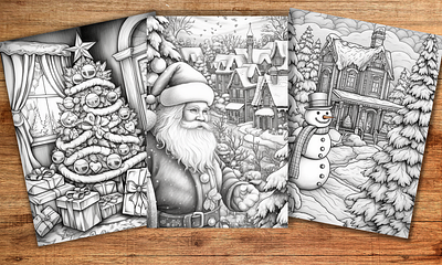 Greyscale christmas coloring pages activity book adults coloring book coloring book coloring page graphic design kids coloring