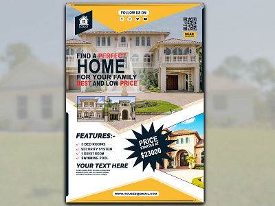 FLYER TEMPLATE FOR HOUSES banner flyer graphic design house for sale illustration newspaper tempplate