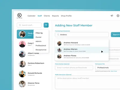 Kuttheline - Staff Screen app design ui uiux ux web