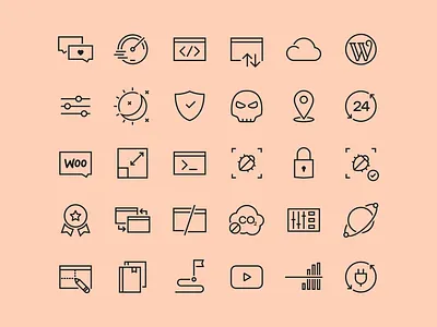 Icon set for Templ.io 2d case study cloud code commercial design digital icon illustration kapustin outline pack protect security set speed stroke system transfer vector