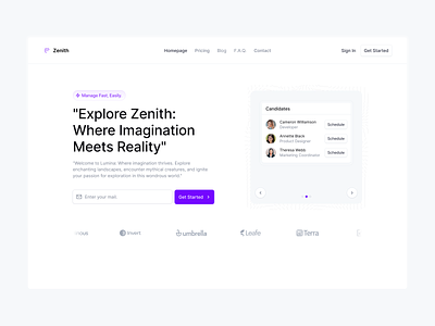 Zenith: Homepage Hero Section candidate cv hero hiring jobs landing page ui user experience user interface users ux