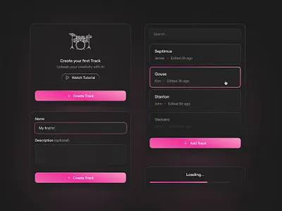 Dark 🩷 ai app clean dark dark mode dark theme design system form gradient jim designs jimdesigns music product design saas ui ui components