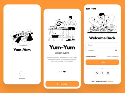 Asian Cafe Splash Screens 093 93 asian cafe asian restaurant cafe app daily ui 093 dailyui dailyui093 delivery app design food app get started login onboarding registrartion restaurant app signup splash screen ui uiux