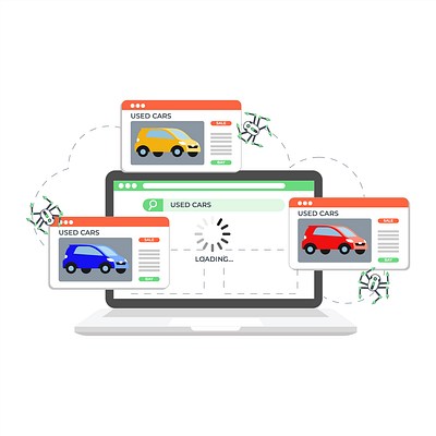 An illustration for a used car search site car design flat graphic design icon illustration minimal robots sites ui ux vector