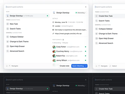 Quick Actions // Search actions badge button calendar clean dark event header icon input keyboard light meeting navigation quick actions search shortcut tag task user
