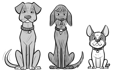 Italo, Fier, and Aurora black line children cute animals digital art dogs illustration