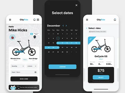 Bicycle Rental App Design-UIDesignz app branding dashboard design graphic design illustration logo mobile app design ui ux