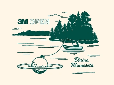 2023 3M Open - Fishing 3m open bobber canoe digital art drawing fish fishing golf illustration illustrator lake midwest minneapolis minnesota pga pga tour retro twin cities up north vector