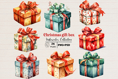 Christmas gift box watercolor art print artwork cartoon christmas christmas gift box watercolor cute design gift box graphic design illustraion illustration watercolor