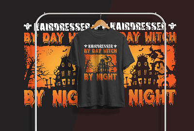 Hairdresser by day witch by night t-shirt design design graphic design halloween t shirt design illustration t shirt typography vector vintage t shirt