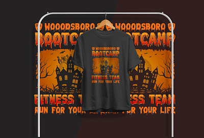 Woodsboro bootcamp fltness team run for your life t shirt design design graphic design halloween halloween t shirt design illustration t shirt typography vector vintage t shirt