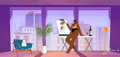 Digital Illustration of a Woman Painting animation illustration motion graphics