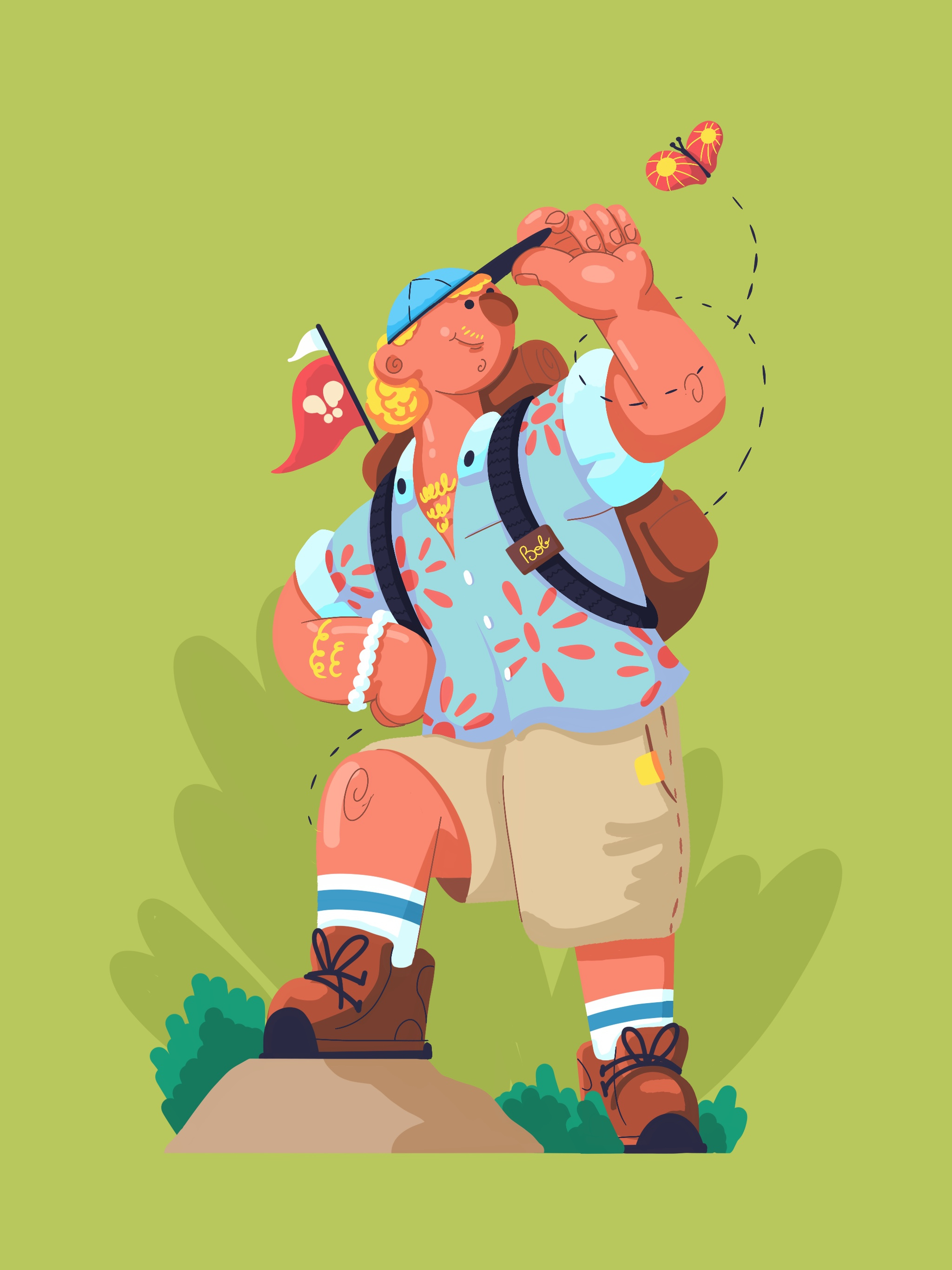Weekend Nature Walk butterfly design explore graphic design happy icon illustration line logo man minimal nature person retro simple summer travel ui