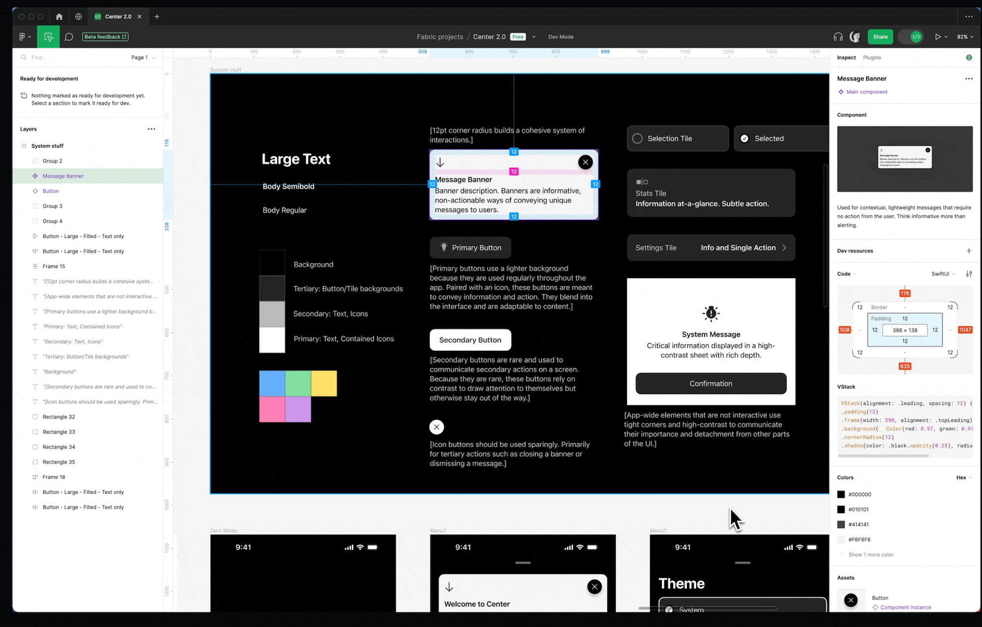 Center 2 design system app components design system figma ios library tokens