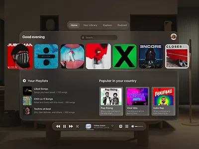 Music app for Apple Vision Pro - Concept Spatial Design 3d animation apple design augmented reality branding design graphic design illustration logo motion graphics spatial design typography ui ux vector virtual reality