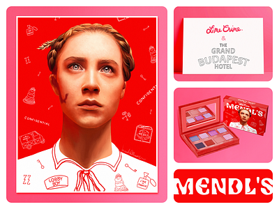 Lime Crime & THE GRAND BUDAPEST HOTEL | Eyeshadow digital portrait eyeshadow graphic design illustration lime crime mendls package packaging red pink the grand budapest hotel