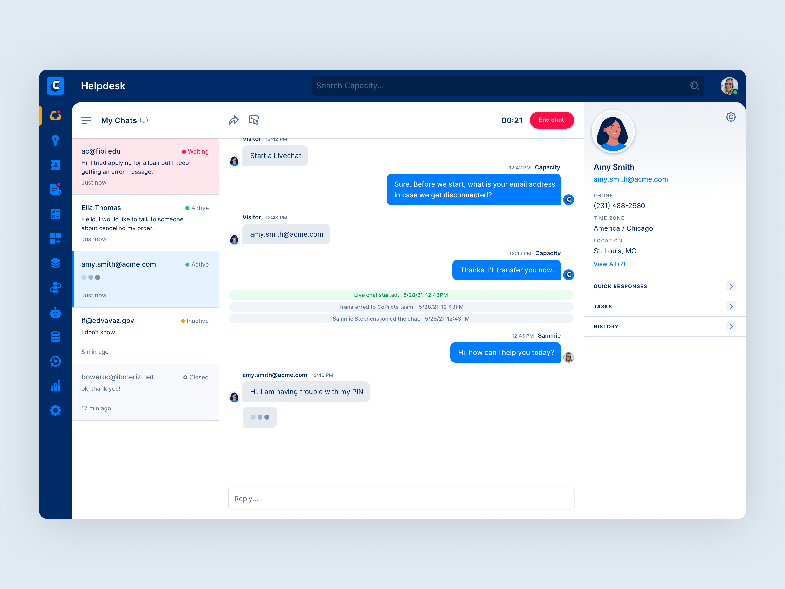 Example of Capacity - Live Chat Agent Interface
