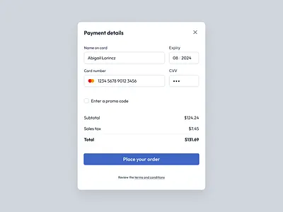 Payment Modal blue checkout clean ui credit card design ecommerce figma fintech modal modern money pay payment payment modal responsive saas software ui ux website