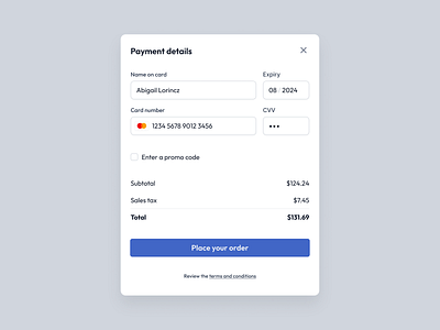 Payment Modal blue checkout clean ui credit card design ecommerce figma fintech modal modern money pay payment payment modal responsive saas software ui ux website