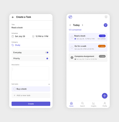 Task Management App || Daily UI app app design button dailyui design flat design ui ux