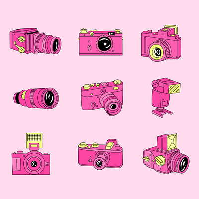 A set of vintage retro vintage camera cameras app branding design graphic design illustration logo typography ui ux vector
