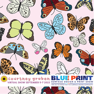 Butterfly Surface Pattern Design by Courtney Graben art butterflies butterfly design digital art illustration pattern surface design surface pattern design