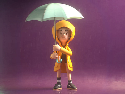 Rain 3d c4d character design girl illustration people rain render vago3d