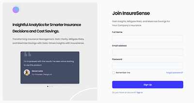 SignUp Page - InsureSense