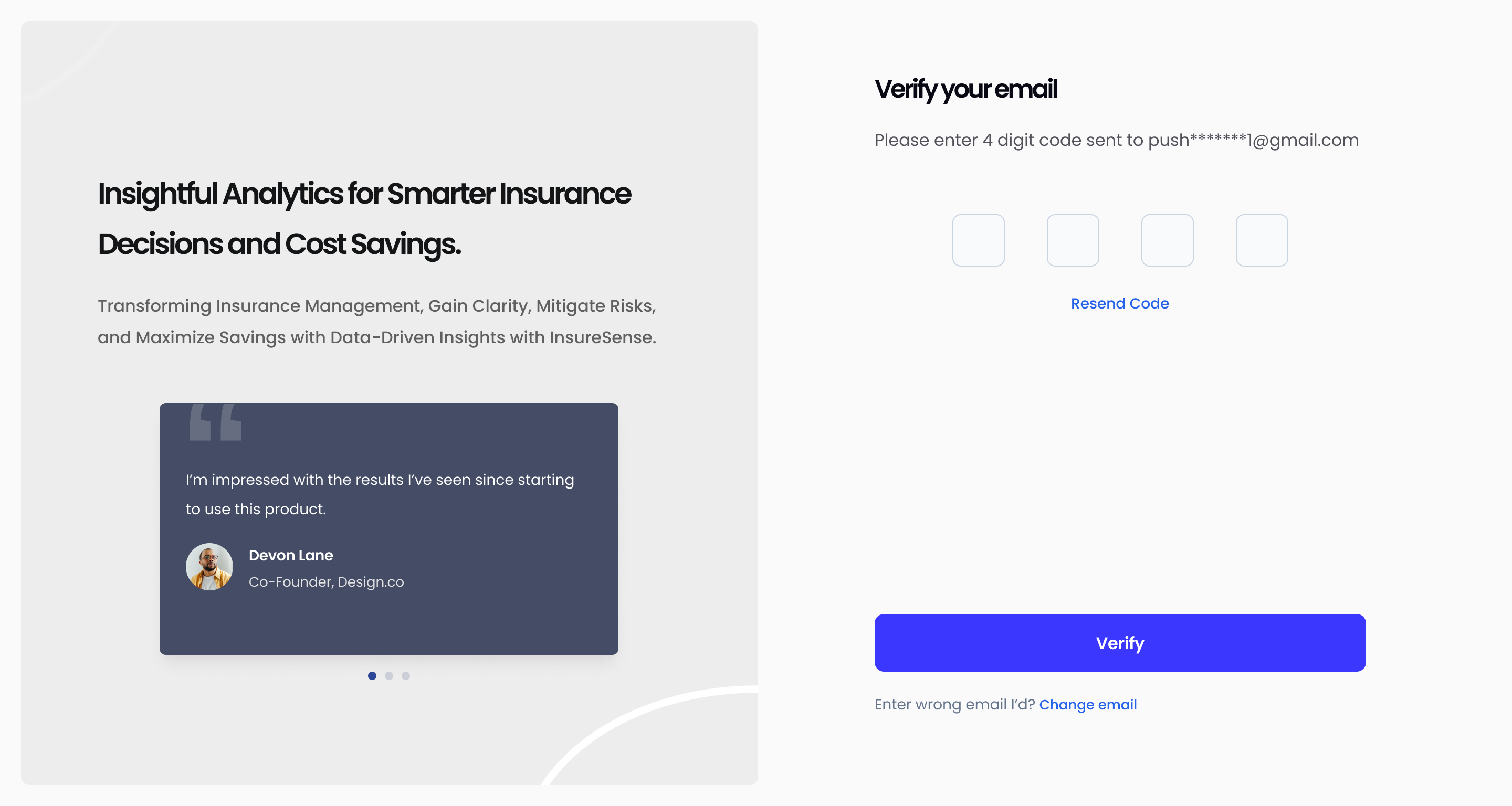 Sign Up Verification Page - InsureSense