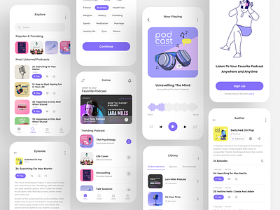 Podcast Mobile App branding dashboard design illustration logo mobileapp productdesign ui ux webdesign