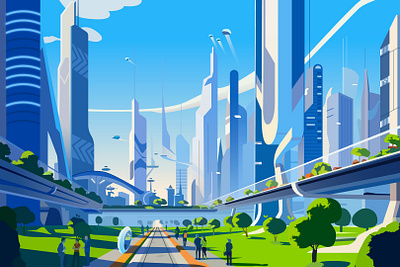 City of the future vector illustration 2dillustration adobeillustrator background cartoon city city ​​of the future design graphic design illustration vector
