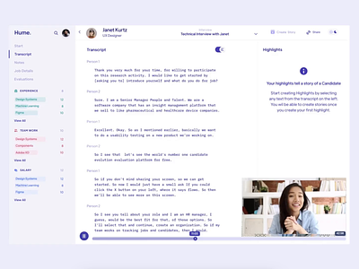 Hume - AI Powered HR Software ai artificial intelligence candidate hr human resources insights interviewing motion graphics recruiting saas platform ui ux video platform