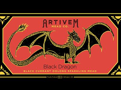 Black Dragon Mead adobe illustrator bat craft brewing dragon fangs fantasy graphic design honey wine illustration label design lord of the rings mead procreate scales sci fi the hobbit vector wine wine label wings