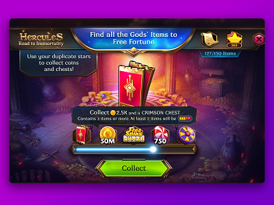 Hercules. Road to Immortality - UI/UX design. Star Converter cards casual game slots