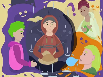 Mental health illustration characters depression mental health pain people person rain sad