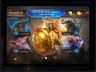 Hercules. Road to Immortality - UI/UX design. Main Page casual game hercules
