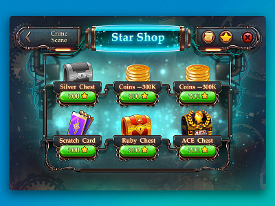 Roman Riddle - UI/UX design. Star Shop casual game shop steampunk
