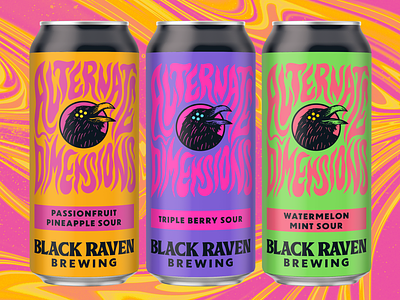 Alternate Dimensions Sour Series beer design beer label black raven neon packaging psychedelic seattle beer