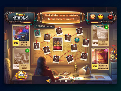 Roman Riddle - UI/UX design. Main Page casual game steampunk