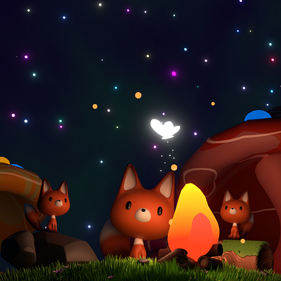 Little Foxes2 3d 3dcg b3d blender blender3d fox illustration