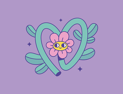 Flower cartoon character cute doodle flower heart illustration smile vector vintage